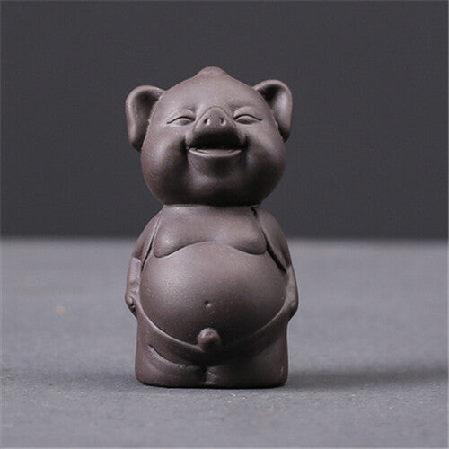 Lovely Pig Statue China Zisha Purple Clay Tea Pet Standing Pig Table Decoration