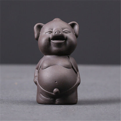 Lovely Pig Statue China Zisha Purple Clay Tea Pet Standing Pig Table Decoration