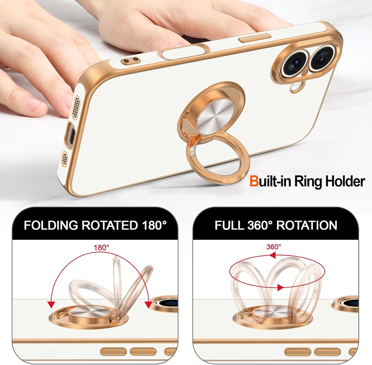 for Iphone 17 Case with Ring Stand, 360° Rotatable Ring Holder Magnetic Kickstan