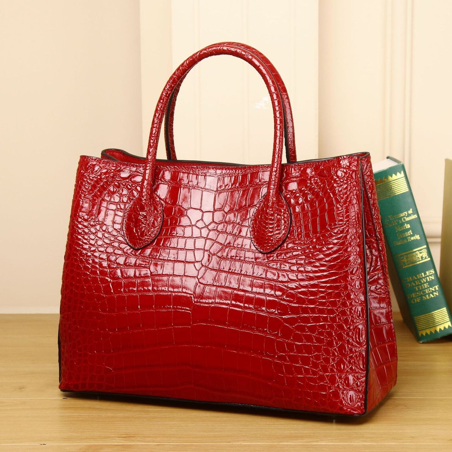 Real Leather Women's Luxury Bag, Crocodile Embossed Shoulder Bag Large Handbags