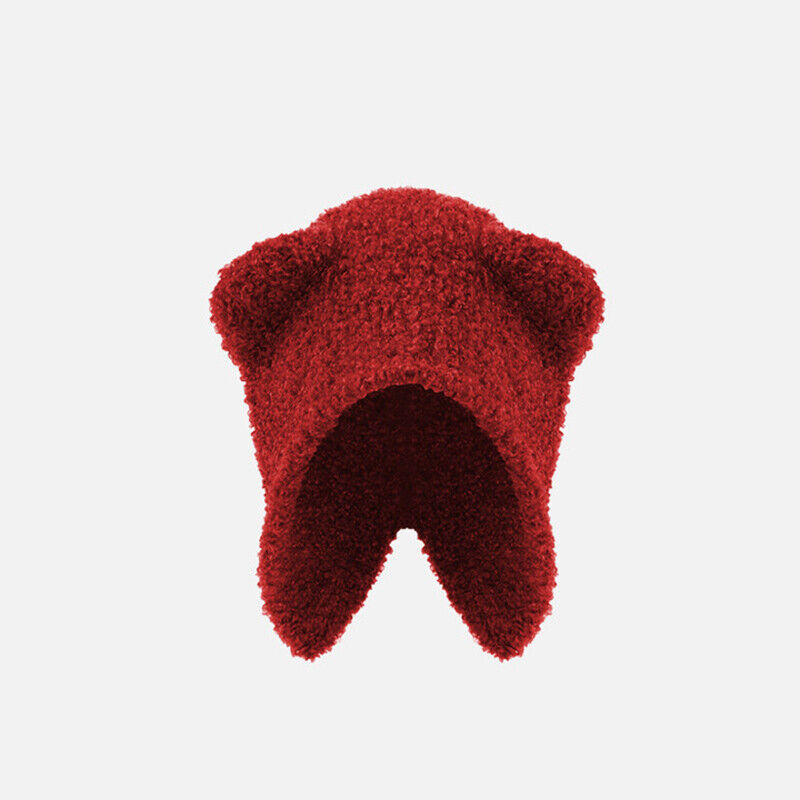 Multi-functional Bear Scarf Face Cover Hat Women Cute Winter Thick Plush Scarf