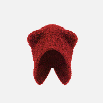 Multi-functional Bear Scarf Face Cover Hat Women Cute Winter Thick Plush Scarf