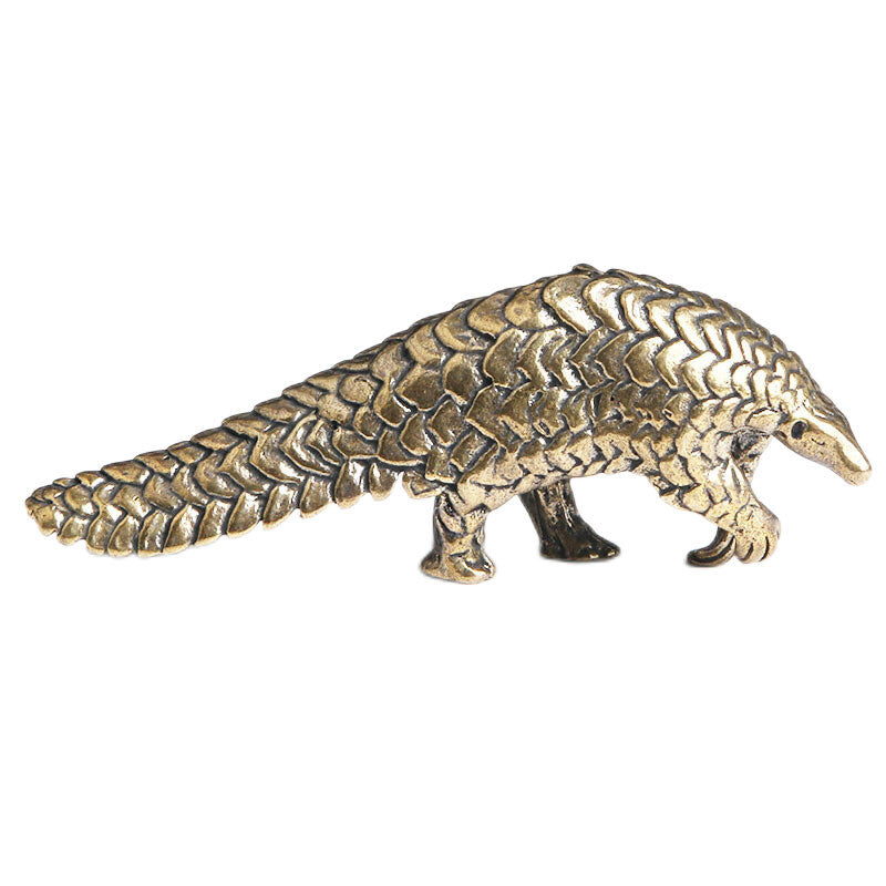 Brass Pangolin Table Top Ornament Animal Micro-Carved Tea Pet Decoration Antique