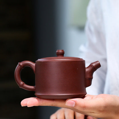 5.7"Collect Chinese Yixing Zisha Pottery Purple Clay 250ML Mesh Bamboo Teapot 竹段