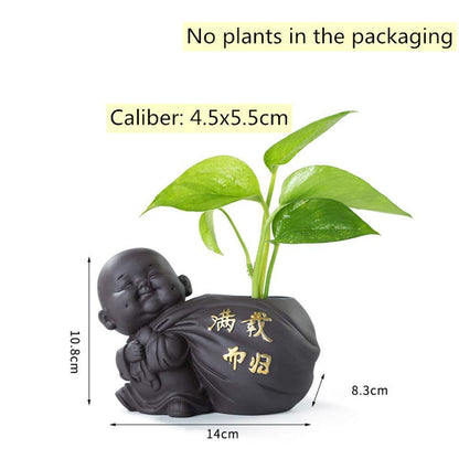 1pc Purple Clay Tea Pet Buddha Statue Monk Figurine Flower Pot Decoration Tea