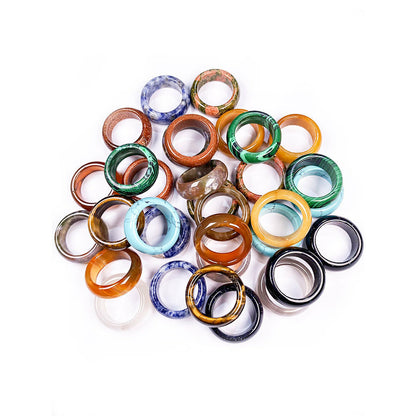 10Pcs Wholesale Ring Lots Natural Agate Gemstone Jewelry Band Rings Wide 8mm