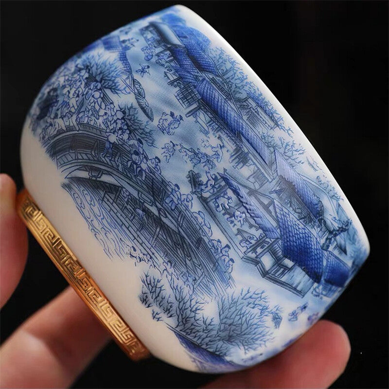 Gilding Hand Painted Tea Cup Fat Mutton Jade Porcelain Master Cup Pu'er Tea Cup