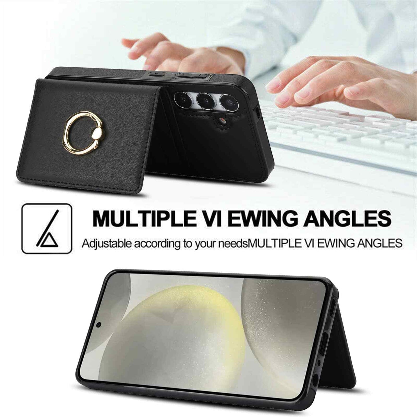 Wallet Case for Samsung Galaxy S24 FE with Card Holder & 360° Rotation Ring