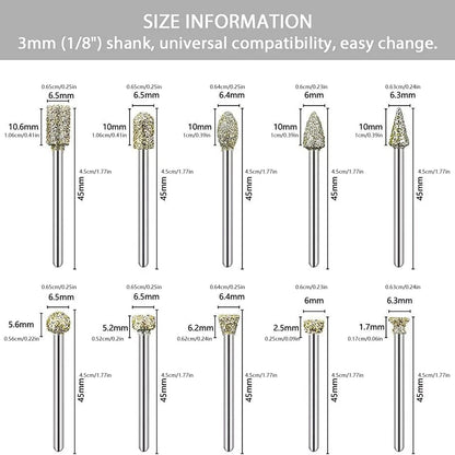20pcs Diamond Grinding Burr Drill Bits 3mm Grinding Diameter For Rotary Tool