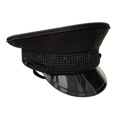 Unisex Army Captain Hat Rhinestone Fancy Dress Cap Police Military Costume Black