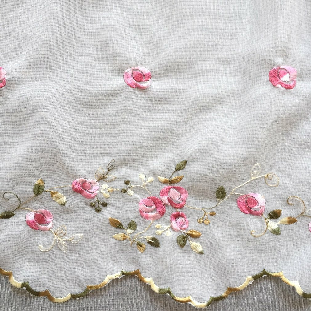 Floral Embroidered Sheer Kitchen Cafe Curtain Voile Tier Valance Short Panel