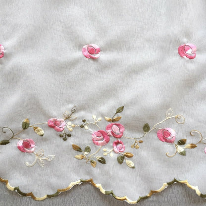 Floral Embroidered Sheer Kitchen Cafe Curtain Voile Tier Valance Short Panel