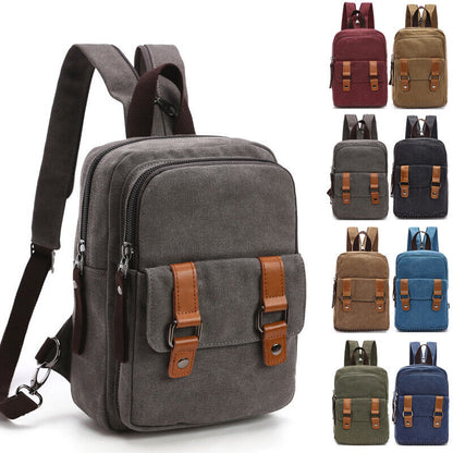 Unisex Canvas Convertible Small Mini Backpack Rucksack Chest Pack Sling Bag