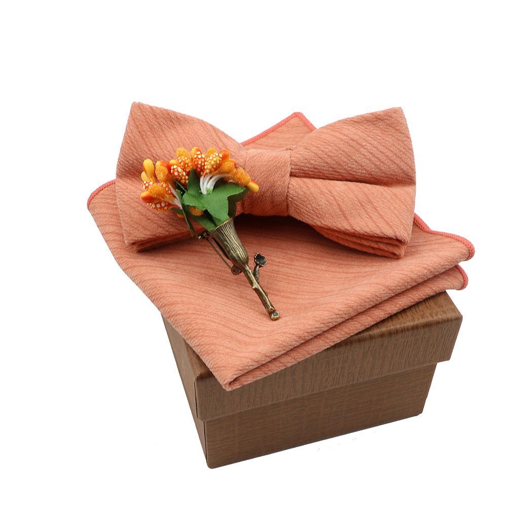Men Bow Ties 3Pcs Cotton Handkerchief Flower Brooch Women Party Wedding Necktie