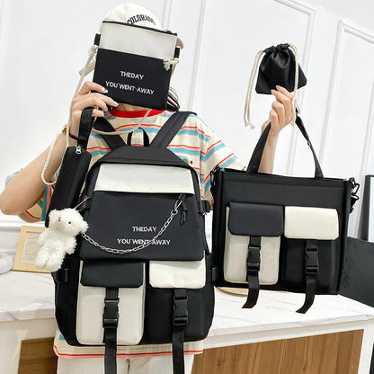 Women Backpack Nylon School Bag for Girls Multiple Pockets Bookbags