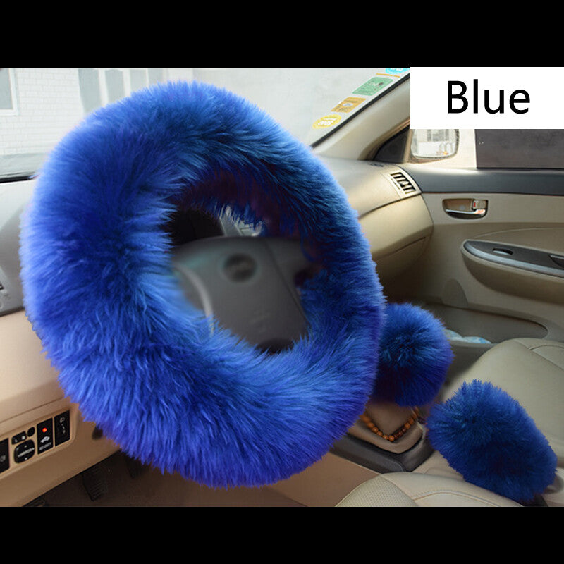Universal 3Pcs Wool ry Fluffy Thick Car Steering Wheel Cover Accessories
