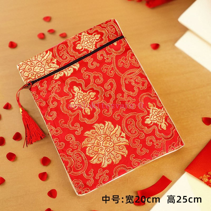 1PC Brocade Zipper Bag Warp Cloth Scripture Bag Jewelry Pouch