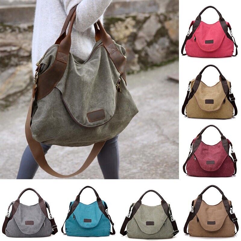 Women Ladies Large Pocket Casual Shoulder Cross body Handbags Canvas Leather Bag