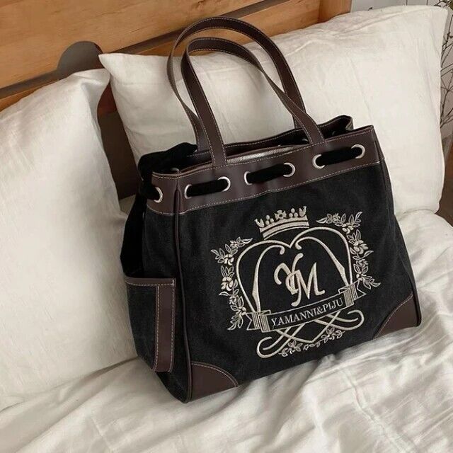 New Trendy Vintage Shoulder Bag For Women Embroidery Letters Heart Canvas Gift