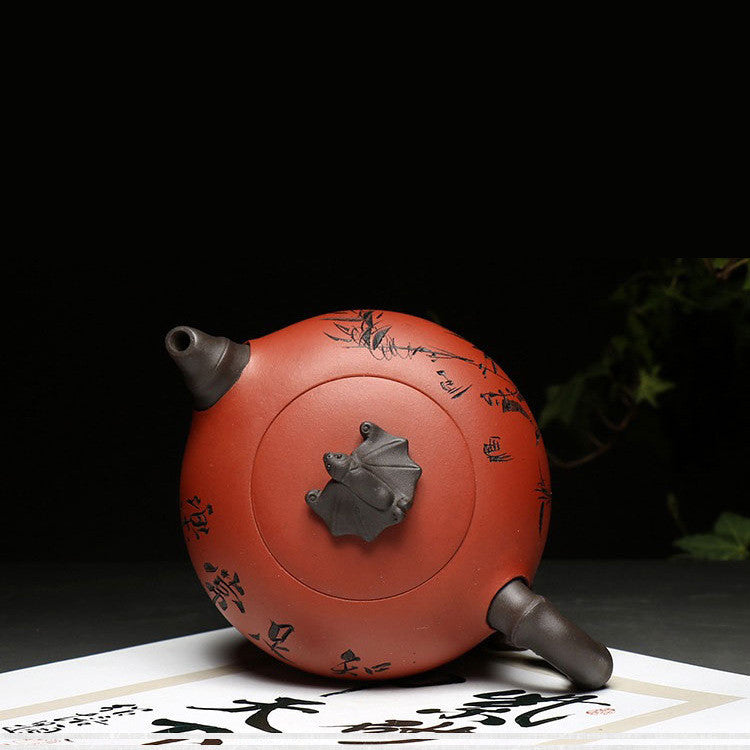 Authentic Yixing Zisha Tea Pot Chinese Character Carved Pot Full Handmade Pots