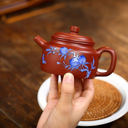 China Yixing Zisha Pottery Clovershrub Clay Handmade 240cc Peaches Teapot