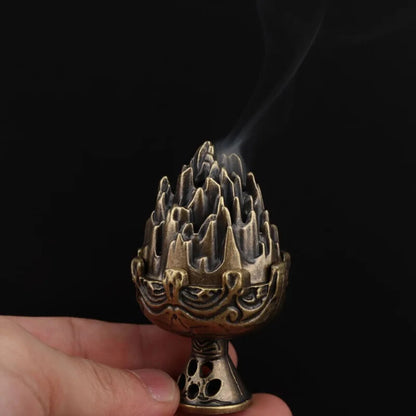 Buddhist Sense Brass Alloy Cone Incense Burner Bronze Censer Tea Ceremony Antiqu