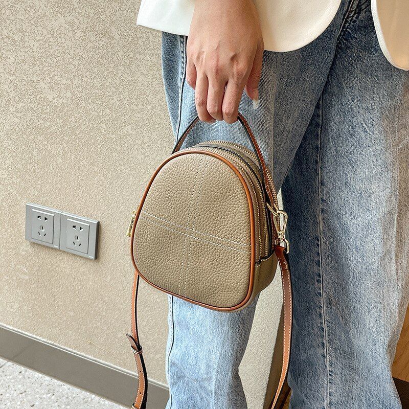 Genuine Leather Small Shoulder Bag Crossbody Handbag Shell Purse Polyester Blue