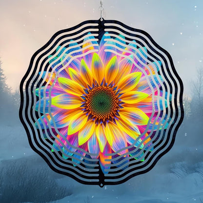 CIFbuy 10 Inch Neon Flower Wind Spinner 3D Metal Garden Yard Outdoor Decor