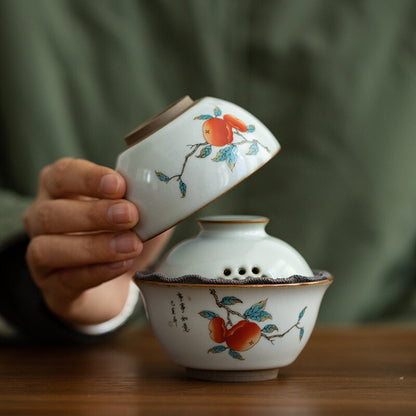 Portable Tea Set Travel Porcelain Tea Pot With Lid Infuser Holes Matching Cup