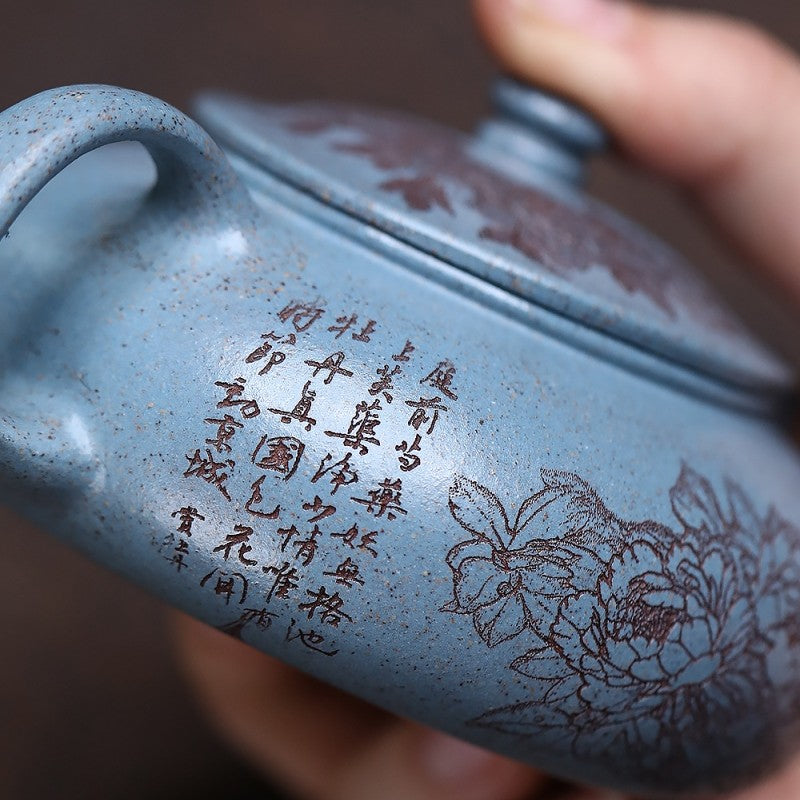 hand carved peony embossed master pot real yixing zisha clay tea pot 180ml China