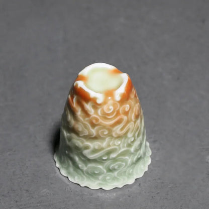 Yue Kiln Celadon Relief Gradient Color Tea Cup Carved Tea Bowl Chinese Ceramic