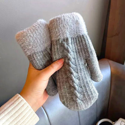 Women Winter Warm Gloves Cashmere 1 Pair Soft Thickening Knit Full Finger Mitten