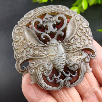Carving Hollowed-Out Gold Cicada Jade Pendant High Ancient Jade Butterfly Jade