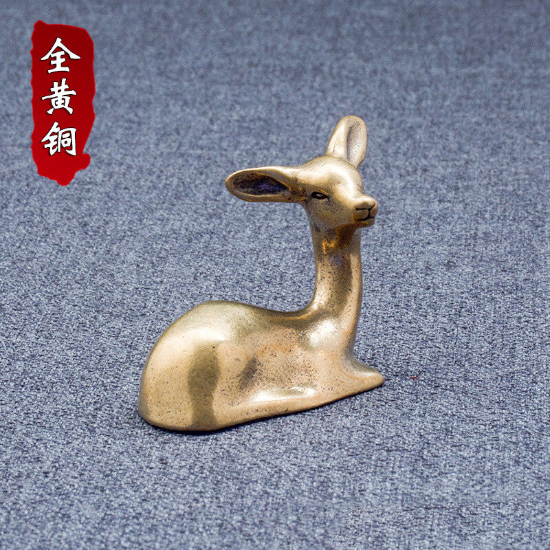 Chinese Style Antique Copper Tea Pet Bronze Deer Retro Copper Mini Bronze Ware