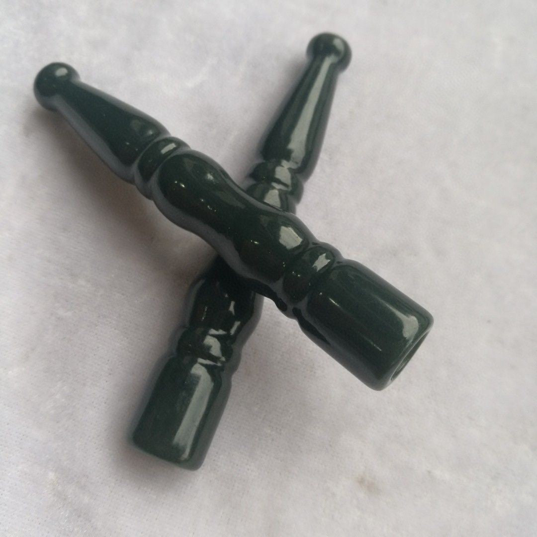 Natural Hetian Jade Cigarette Holder Green Jade Bamboo Joint Pipe Filter Gift