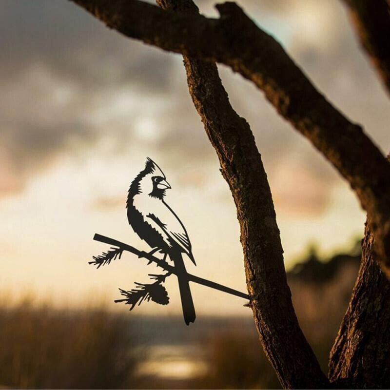 Metal Statue Rustic Hanging Decoration Sign Outdoor Bird Tree Yard Metal Art