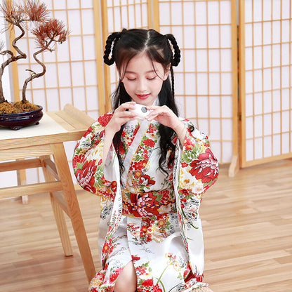 Chinese Traditional Kimono Children Silk Gown Kid Garment One Piece Dress