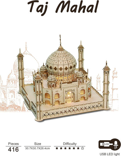 Wooden Puzzle Taj Mahal Model with Led Light 416 Pieces Gift for Boys and Girls