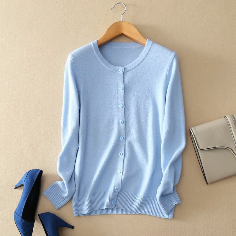 Women Sweater Cashmere Basic Cardigan O-Neck Long Sleeve Wool Knitted Solid Soft