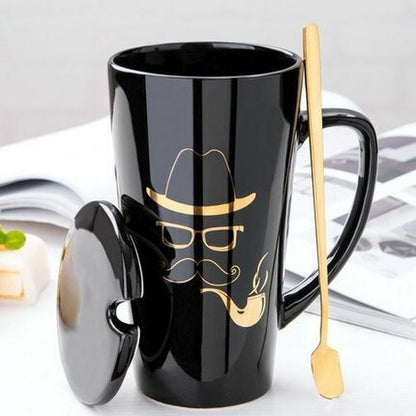 500ml Couple Cup 15x8.5cm Ceramic Coffee Mugs With Spoon & Cover Drinkware Gifts