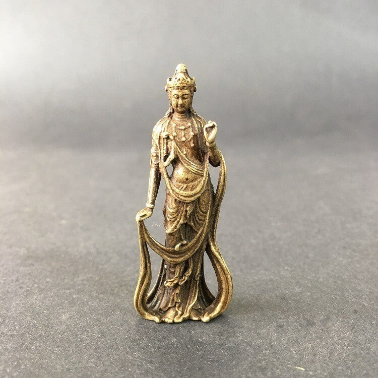 Brass Kwan-yin Guan Yin Buddha Exquisite Statue Figurine Tea Pet Decoration