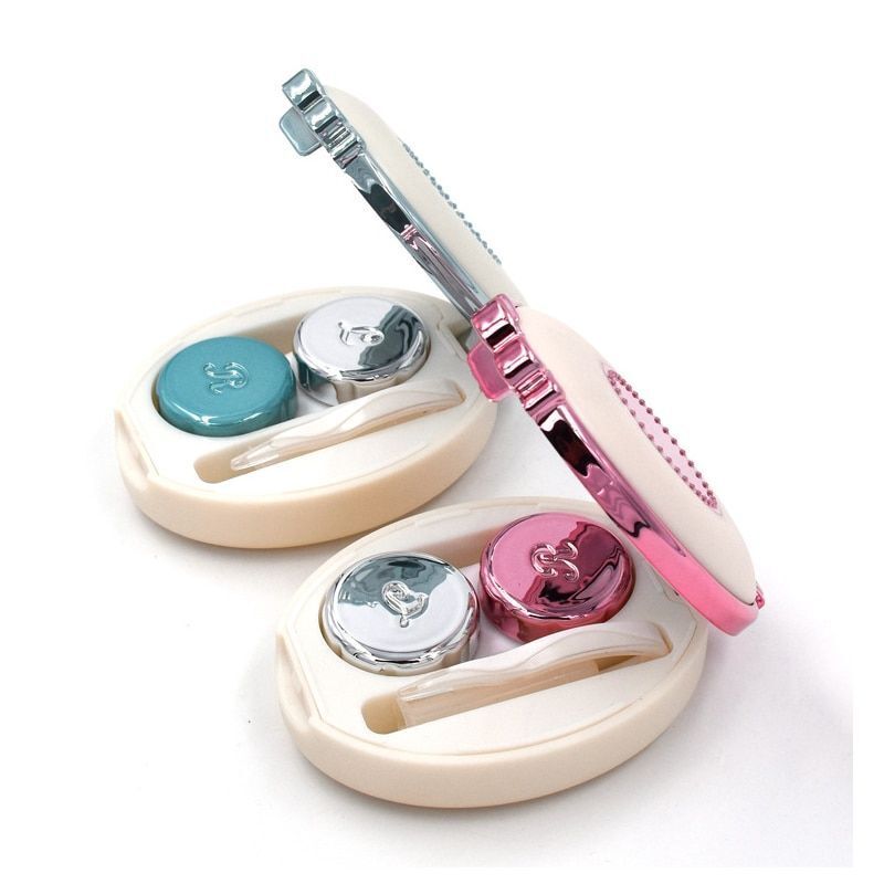 Contact Lens Case Classic Round Portable Storage Box 8x5.5x2.5cm Acrylic Plastic