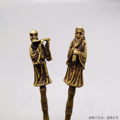 Eight Immortals Brass Spoon Set Vintage Bronze Medicine Spoon Chinese 8PCS