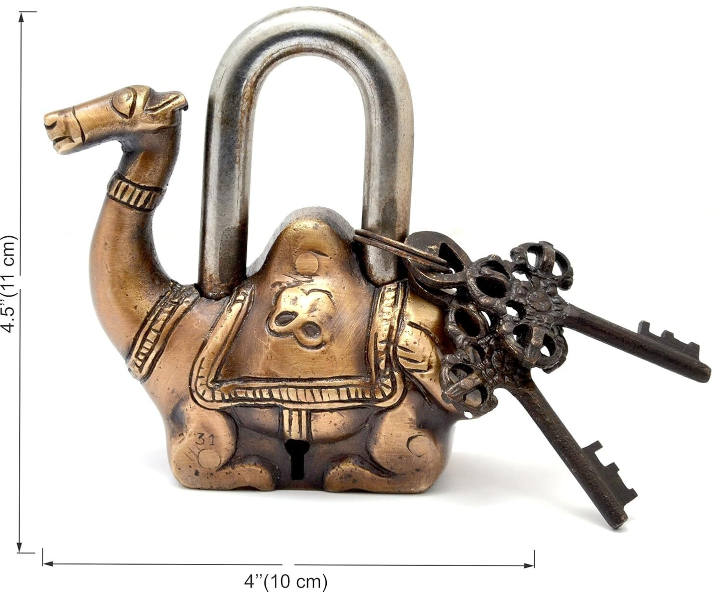 Antique Look Camel Design Functional Brass Padlock with 2 Keys