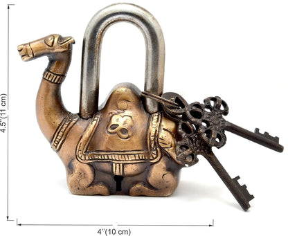 Antique Look Camel Design Functional Brass Padlock with 2 Keys