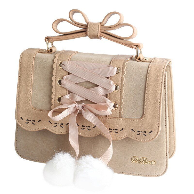 Cute Bow Shoulder Bag Red Handbag Polyester Leather Crossbody Purse 28*9*22.5 CM