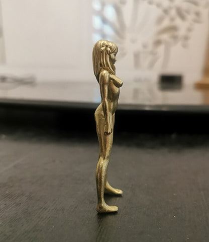 3.1" Brass Singing Girl Statue Human Body Art Naked Beauty Model Decor