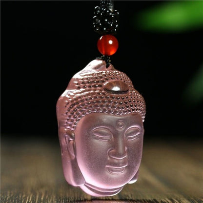 1pc New Natural Crystal Carved Buddha Head Pendant Necklace Amulet SweaterChain