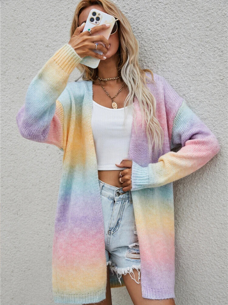 Women Long Sleeve Top Rainbow Sweet Pink Commuting Sweater Women