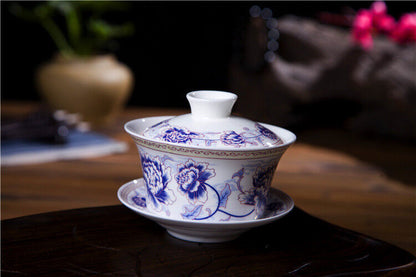 300ml Ceramic Tureen Bone China Tea Bowl Cup Blue-and-white Porcelain Gaiwan Cup